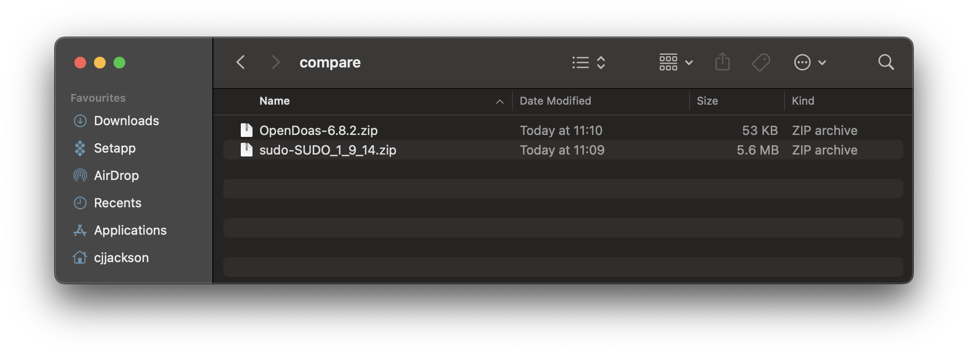 Using finder to compare file size